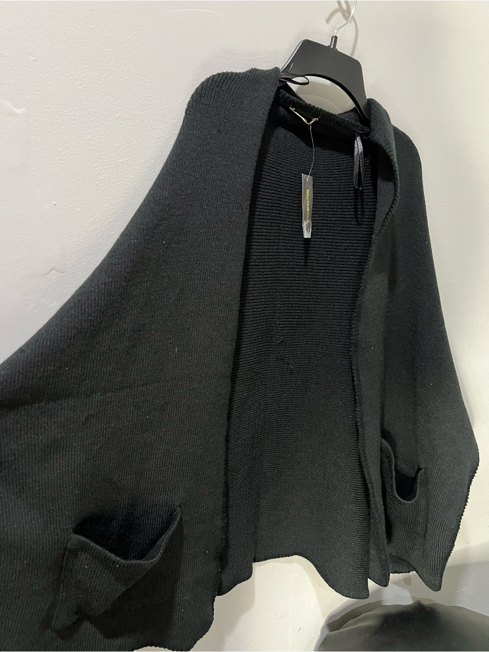 Style & Co. Black Open Knit Cape with Front Pockets poncho style